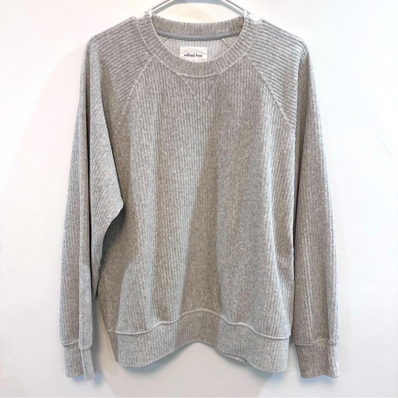 WILFRED FREE grey ribbed velour crewneck sweatshirt - Picture 1 of 5